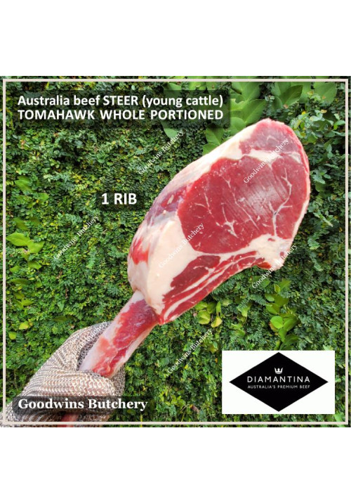 Beef rib TOMAHAWK Australia STEER (young cattle) DIAMANTINA frozen portioned 1 rib +/- 1.2kg (price/kg)